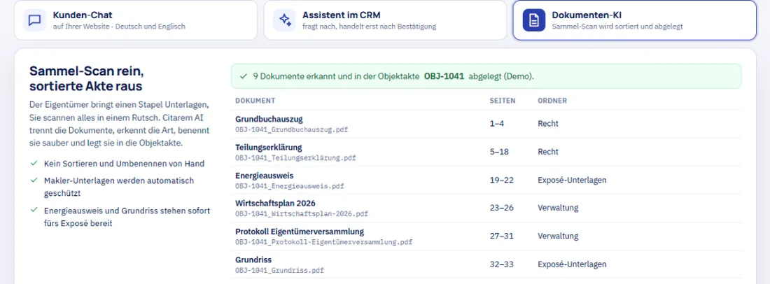 Objektdeck KI liest Dokumente und schlägt die nächsten Schritte vor
