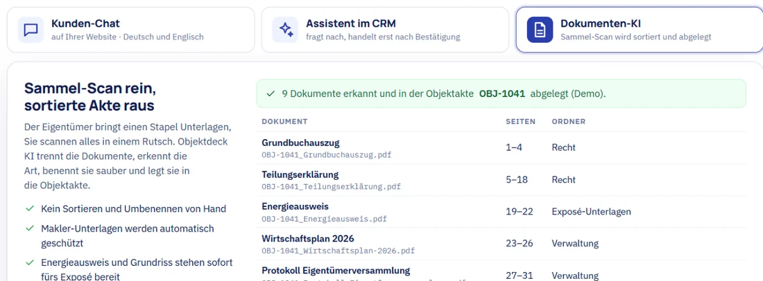 Dokumenten-KI sortiert einen Sammel-Scan in die Objektakte